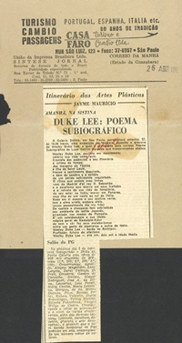 Amanhã, na Sistina Duke Lee: Poema Subiográfico