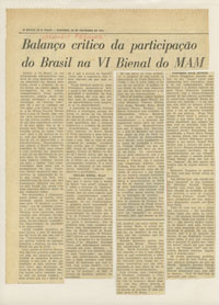 Balanço crítico da participação do Brasil na VI Bienal do MAM